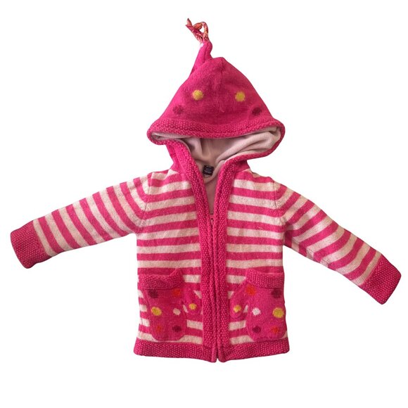 Gap Toddler 4T Pink Striped Knit Hoodie Sweater w/ Polka Dot Mittens Pockets - Picture 1 of 9